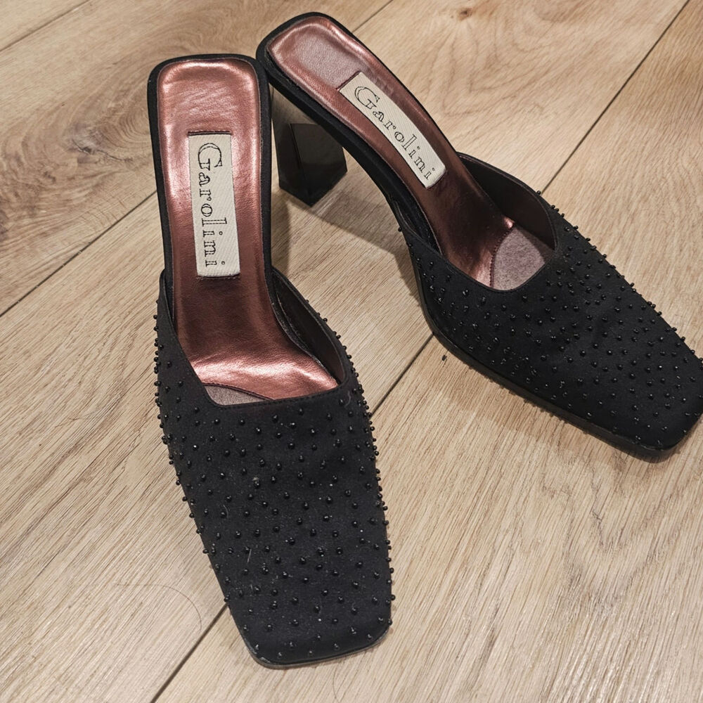 Garolini 1990s Beaded Square-Toe Mule Heels Size 8